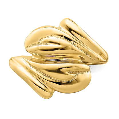 14K Gelbgold Ring mit poliertem Perlrand-Wirbel-Überkreuz-Design