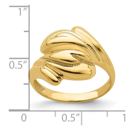 14K Gelbgold Ring mit poliertem Perlrand-Wirbel-Überkreuz-Design