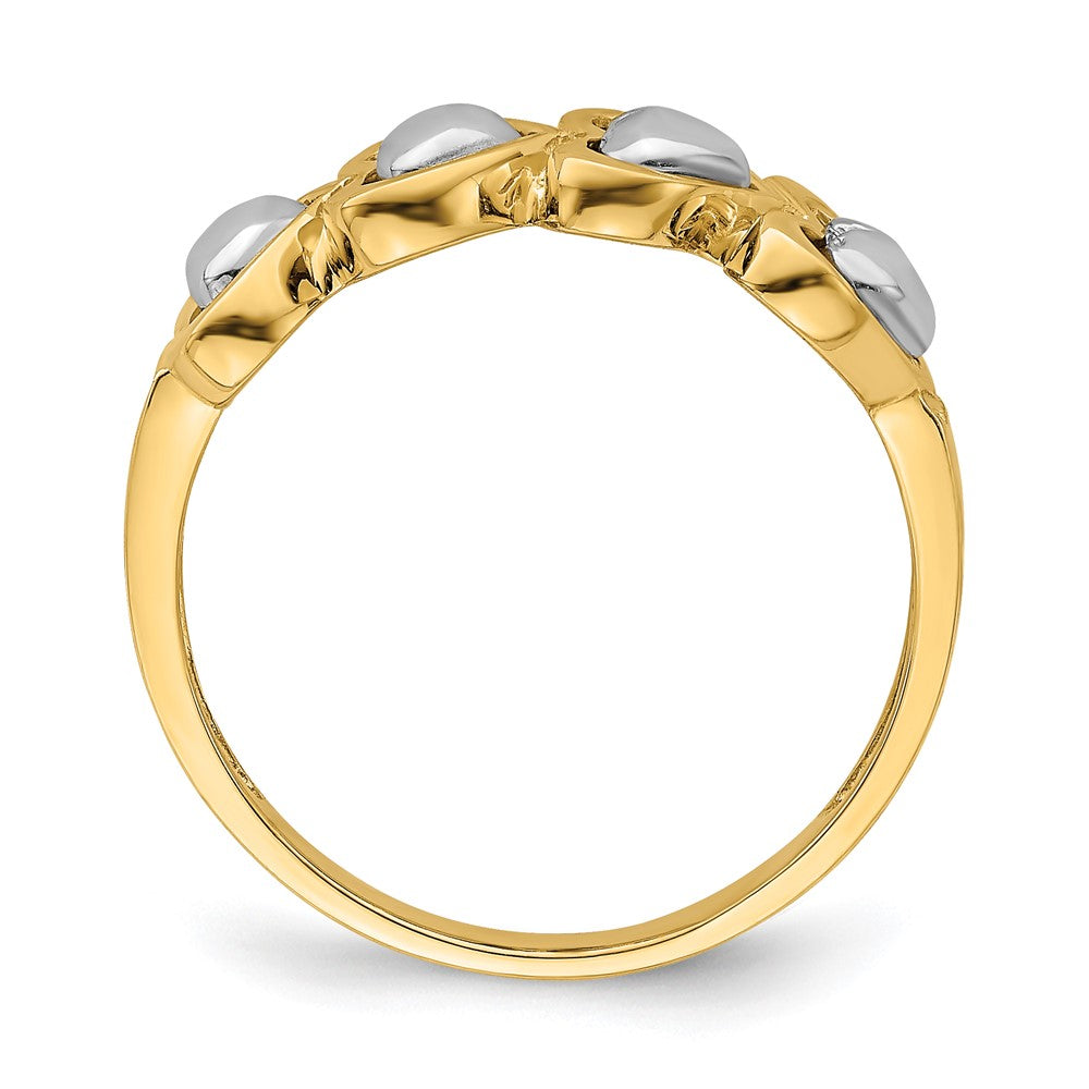 14K Bicolor Gold Ring mit 4 Herzen in Reihe