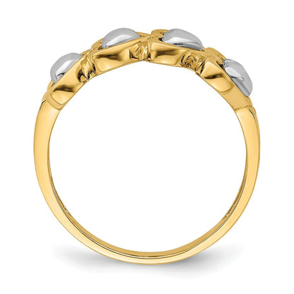 14K Bicolor Gold Ring mit 4 Herzen in Reihe