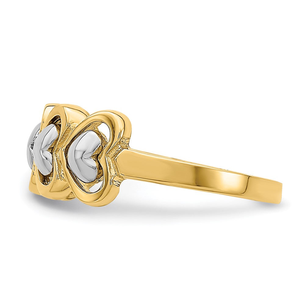 14K Bicolor Gold Ring mit 4 Herzen in Reihe