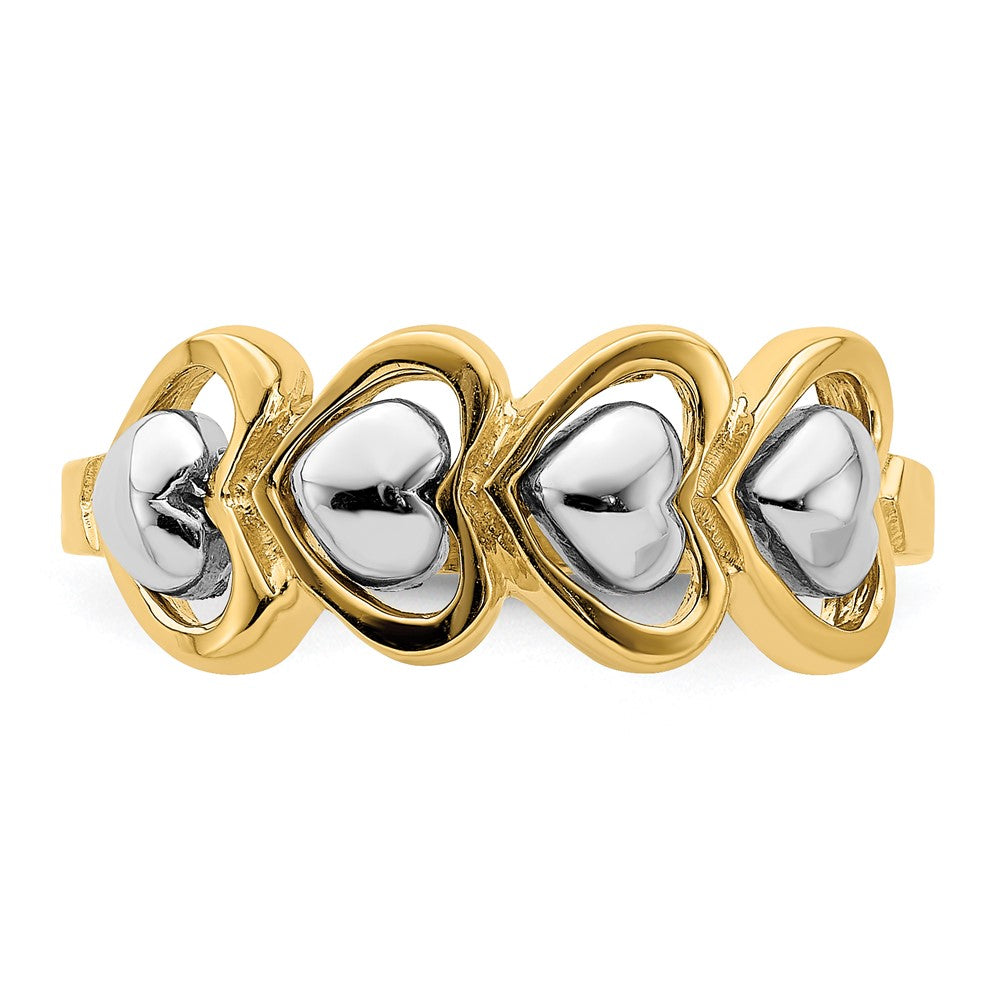 14K Bicolor Gold Ring mit 4 Herzen in Reihe