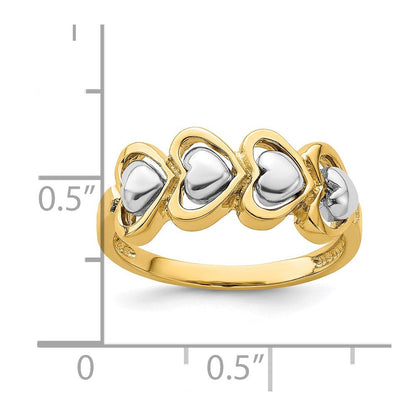 14K Bicolor Gold Ring mit 4 Herzen in Reihe