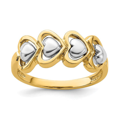 14K Bicolor Gold Ring mit 4 Herzen in Reihe