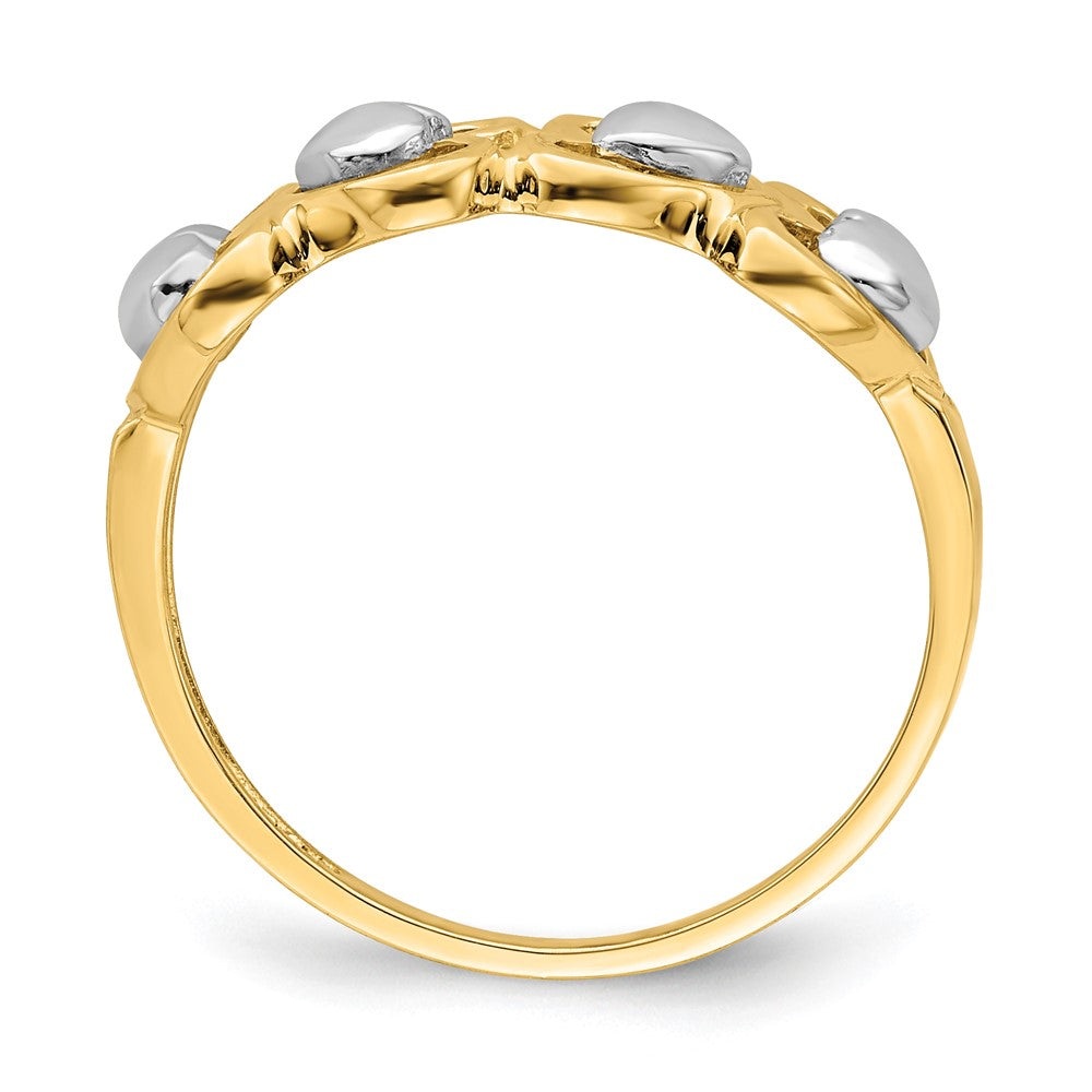 14K Bicolor-Gold Ring mit 4-reihiger Herz-Reihe
