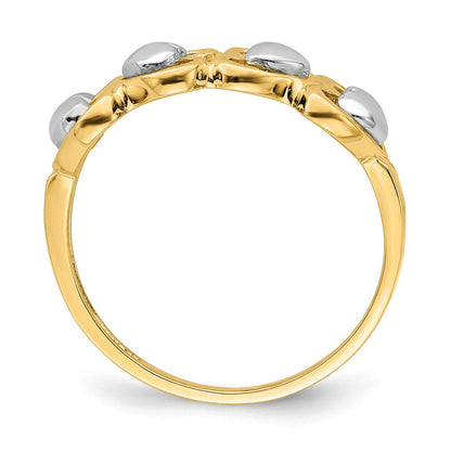 14K Bicolor-Gold Ring mit 4-reihiger Herz-Reihe
