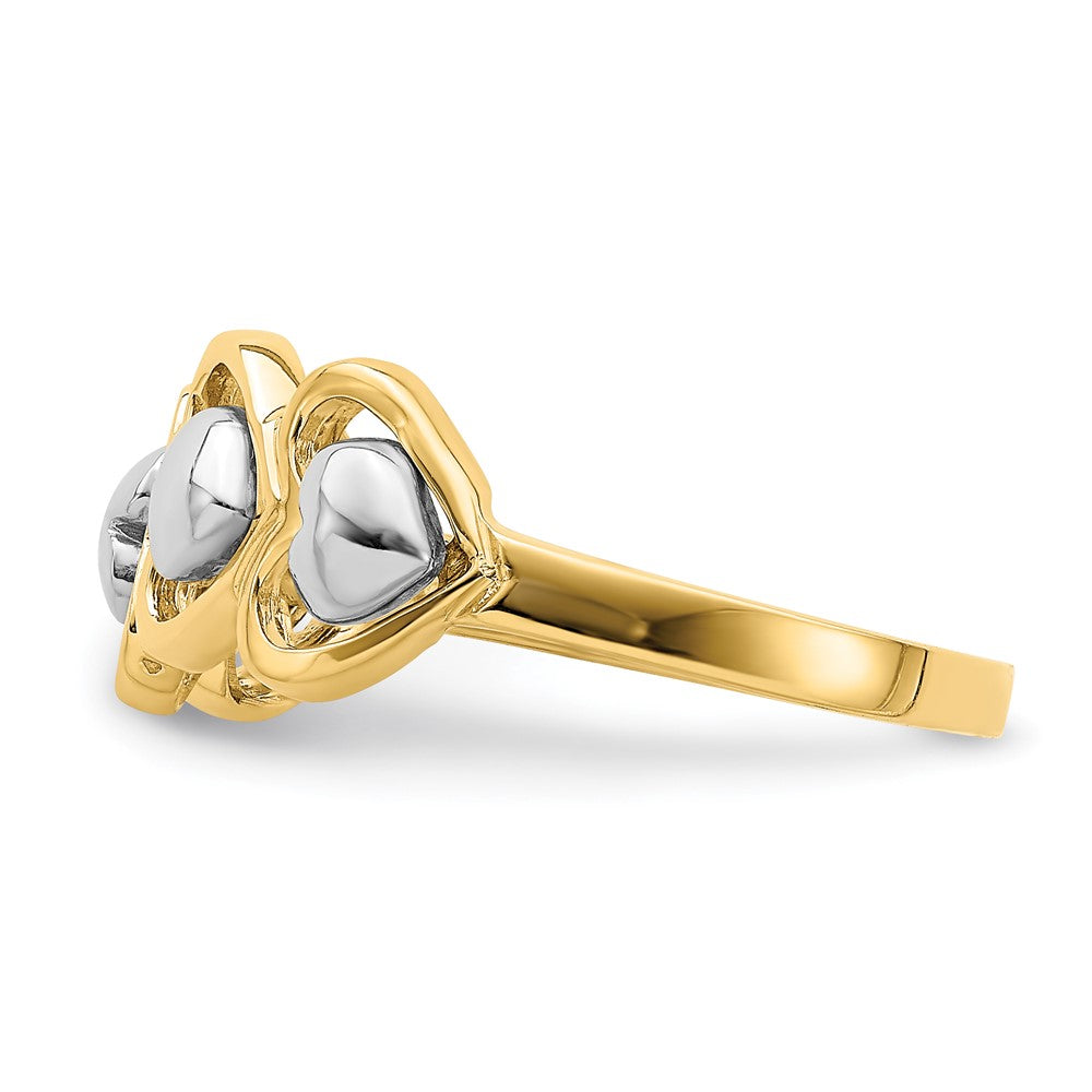 14K Bicolor-Gold Ring mit 4-reihiger Herz-Reihe