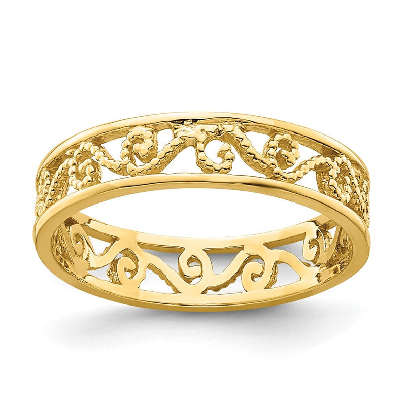 14K Gelbgold Gekugelt Ranke Ausgeschnitten Ring Kind Ring