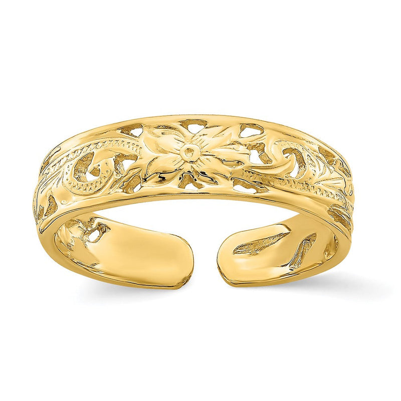 14K Gelbgold verstellbarer Zehenring in Blumenform mit Blattverzierung