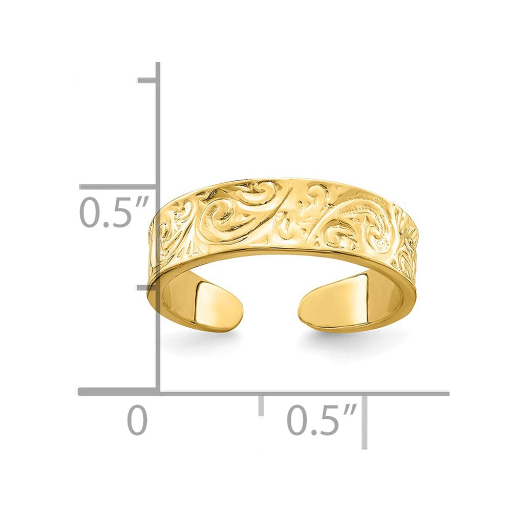 14K Gelbgold Zehenring mit verstellbarem Rankenmuster