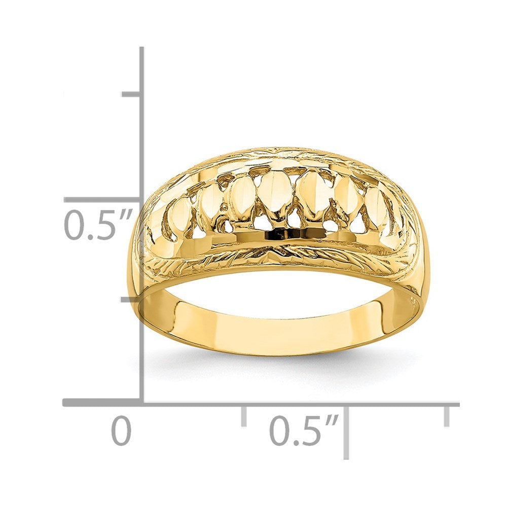 14K Gelbgold Ring mit Ausschnitt, Dome-Form, diamantiert