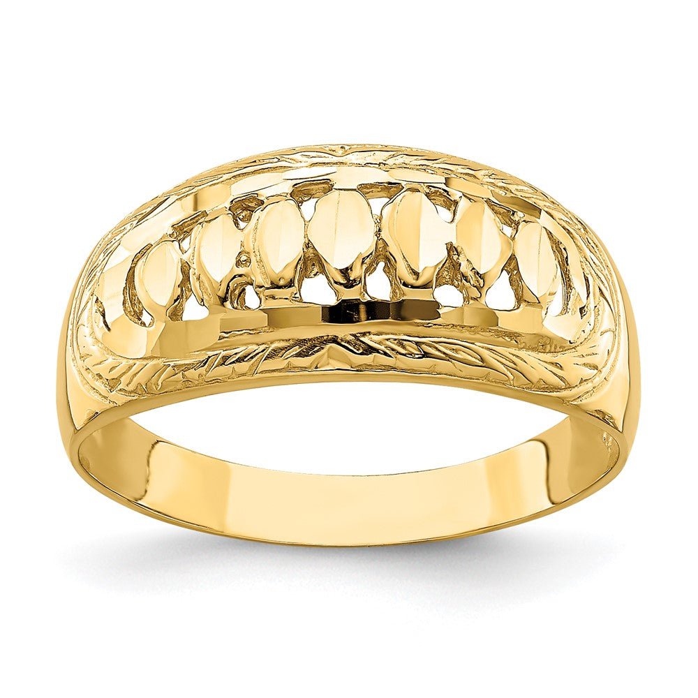 14K Gelbgold Ring mit Ausschnitt, Dome-Form, diamantiert