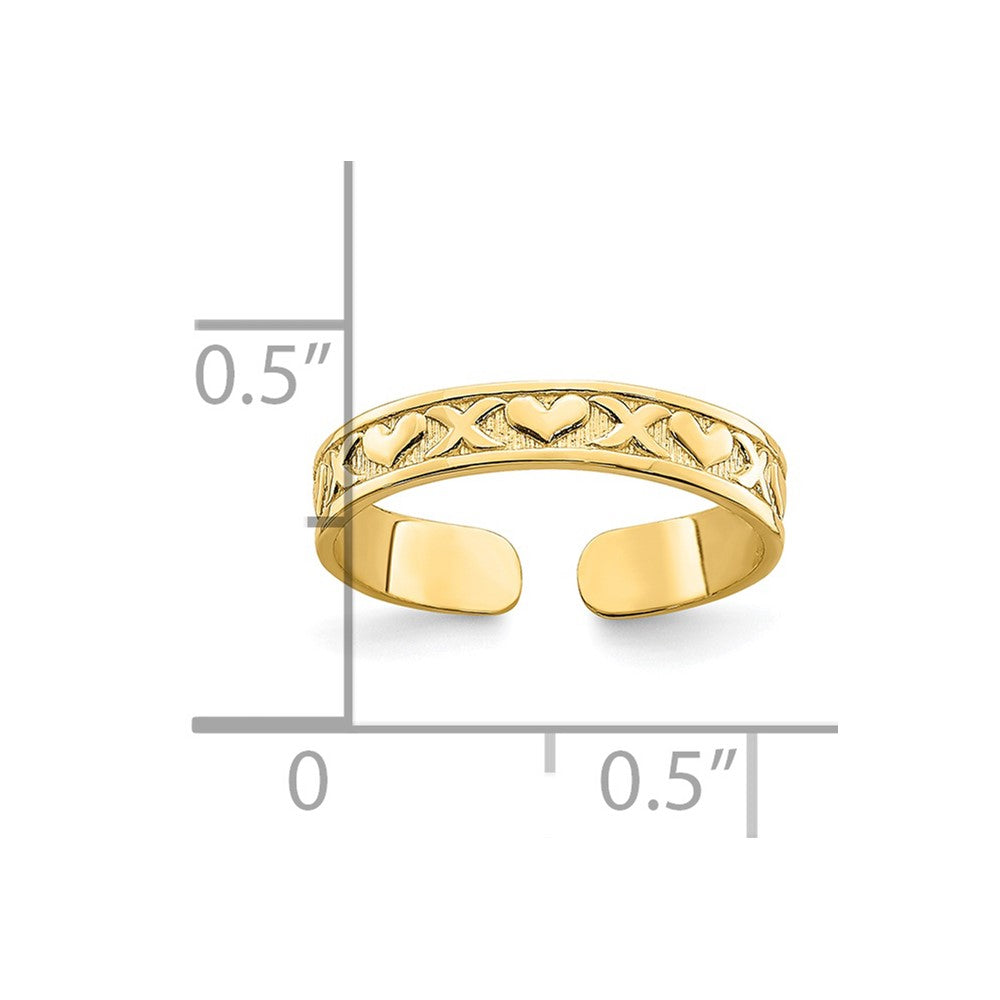 14K Gelbgold Klein X und Herzen Verstellbar Zehenring
