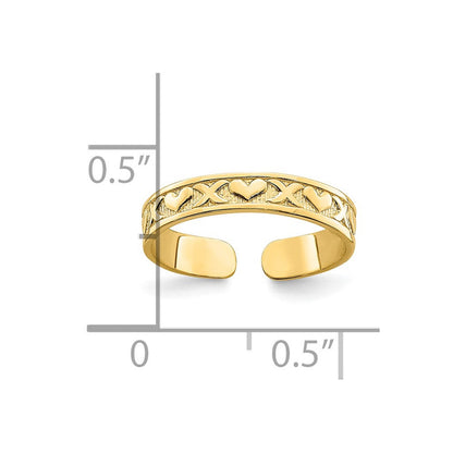 14K Gelbgold Klein X und Herzen Verstellbar Zehenring