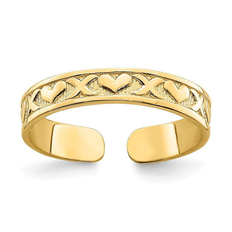 14K Gelbgold Klein X und Herzen Verstellbar Zehenring