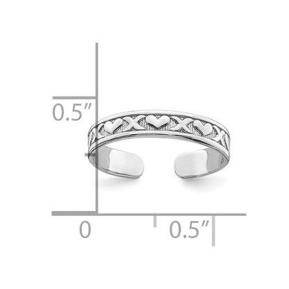 14K Weißgold Klein X und Herzen Verstellbar Zehenring