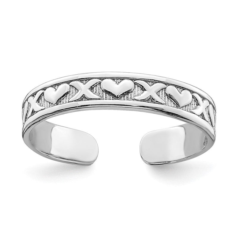 14K Weißgold Klein X und Herzen Verstellbar Zehenring