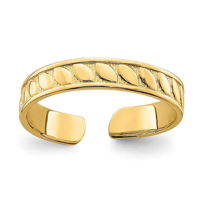 14K Gelbgold Verstellbar Blatt Graviert Design Zehenring