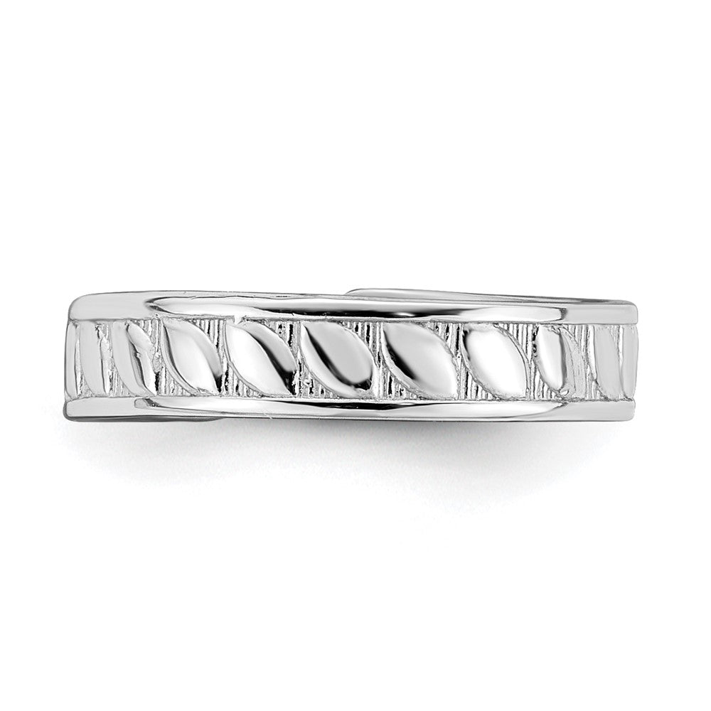 14K Weißgold Verstellbar Blatt Graviert Design Zehenring