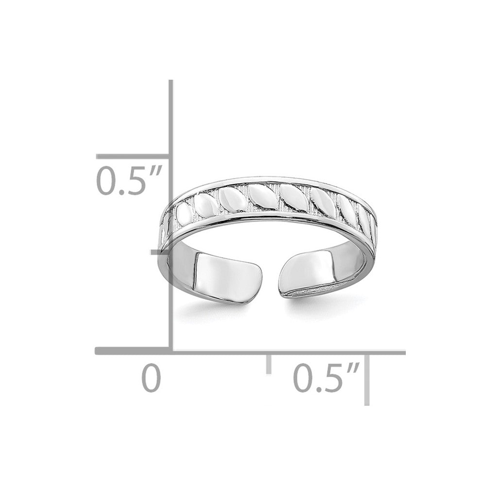 14K Weißgold Verstellbar Blatt Graviert Design Zehenring