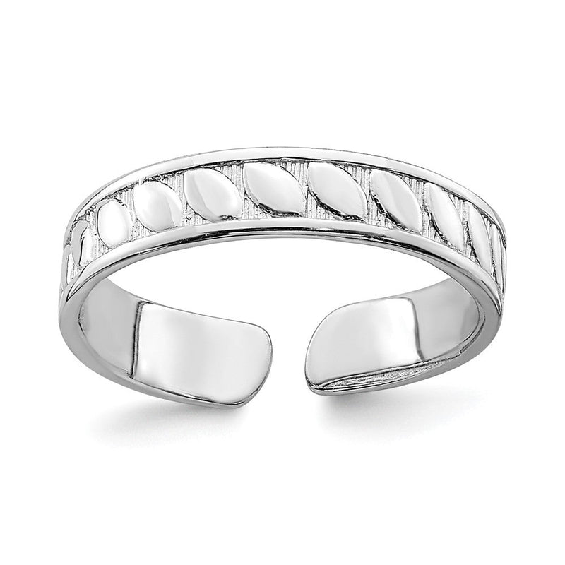 14K Weißgold Verstellbar Blatt Graviert Design Zehenring