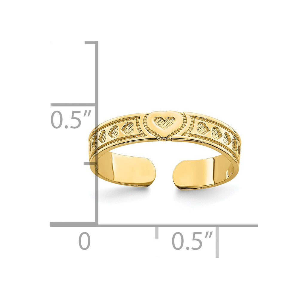 14K Gelbgold Graviert Herz Design Verstellbar Zehenring