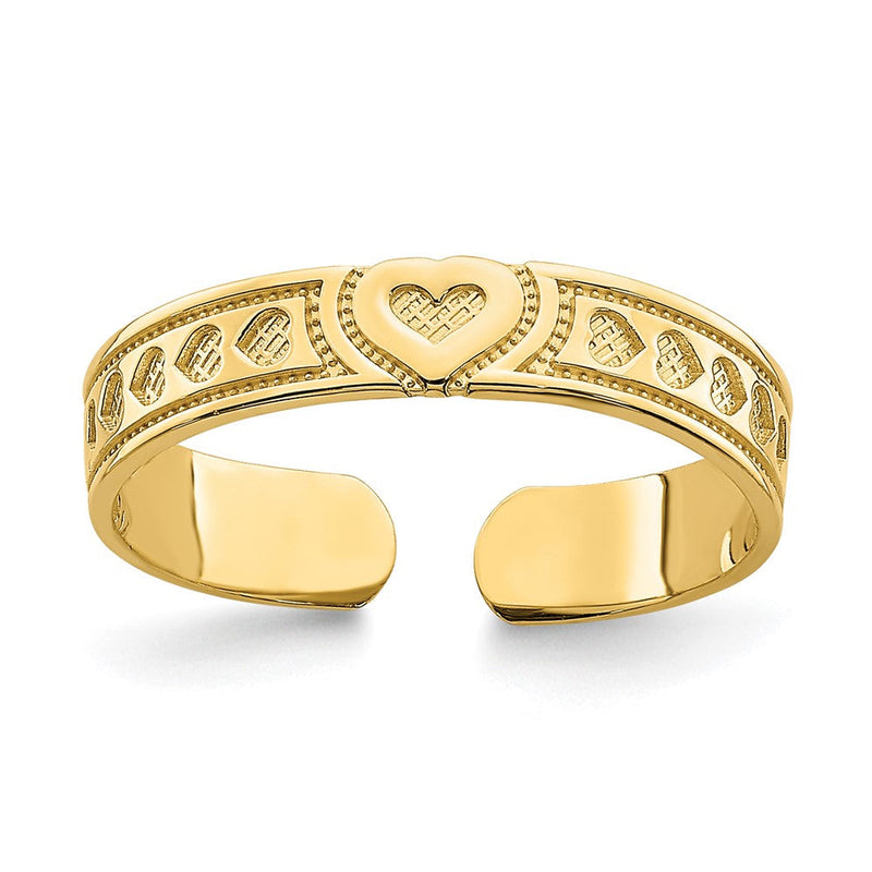 14K Gelbgold Graviert Herz Design Verstellbar Zehenring