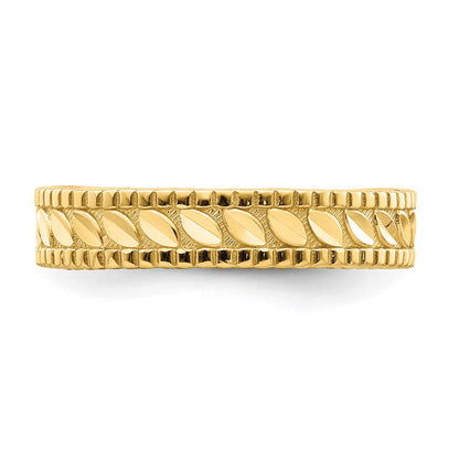 14K Gelbgold Diamantiert Blatt Graviert Thumb Ring (size 9)