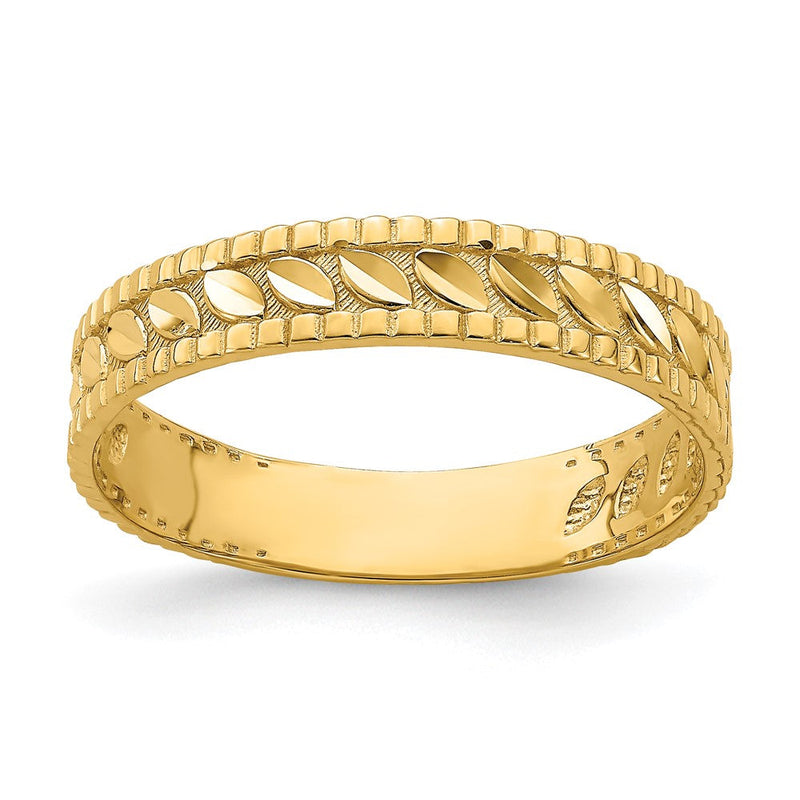 14K Gelbgold Diamantiert Blatt Graviert Thumb Ring (size 9)