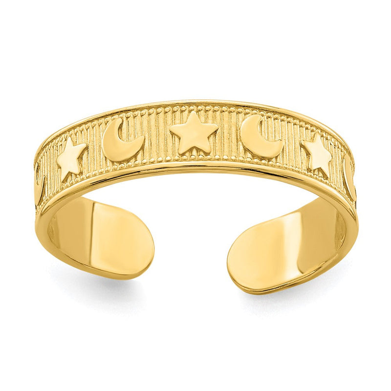 14K Gelbgold Stern und Mond Verstellbar Zehenring