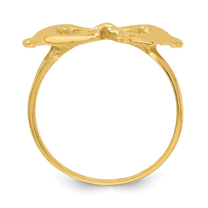 14K Gelbgold Ring mit polierten Delfinen und Herz