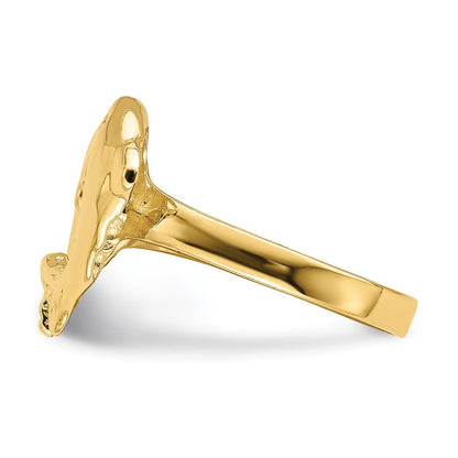 14K Gelbgold Ring mit polierten Delfinen und Herz