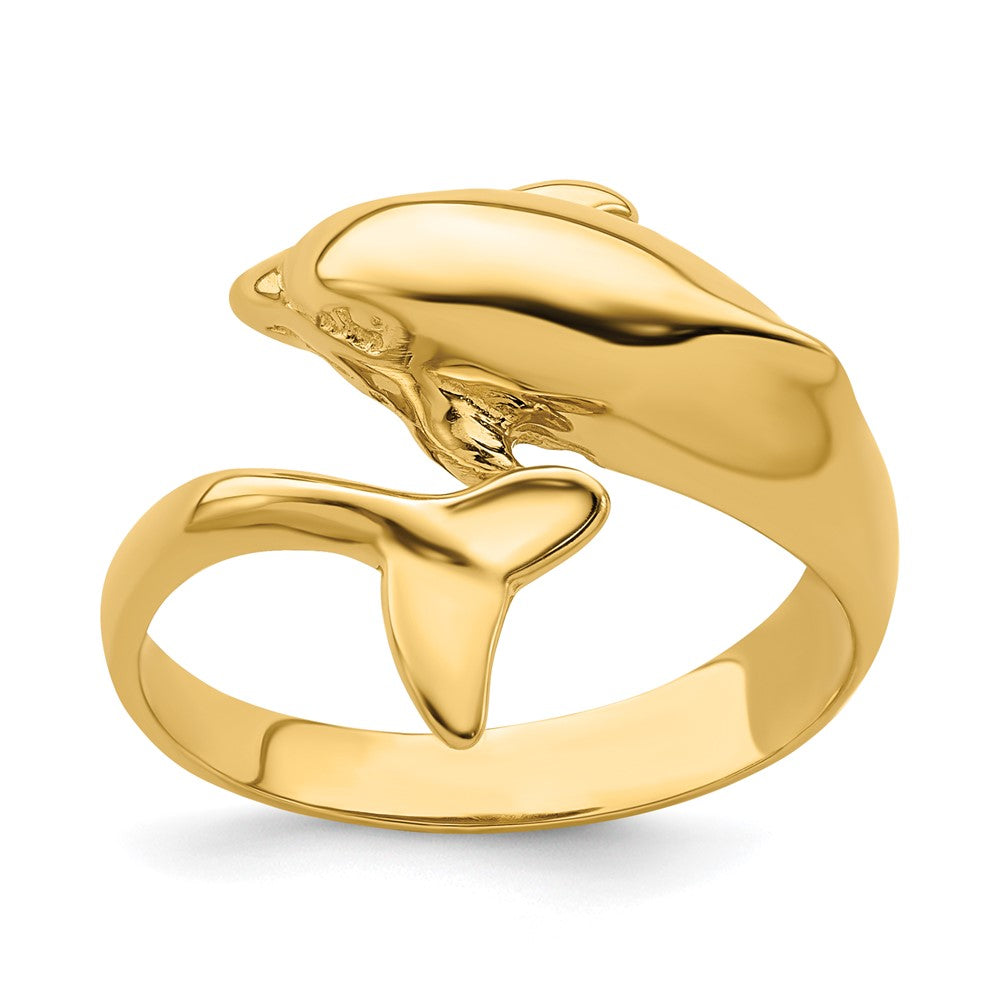 14K Gelbgold Ring mit Delfin, poliert