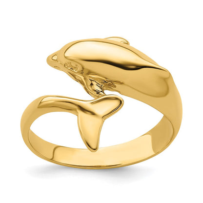 14K Gelbgold Ring mit Delfin, poliert