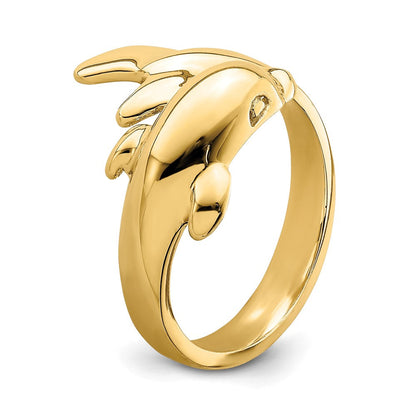 14K Gelbgold Ring mit Delfin, poliert