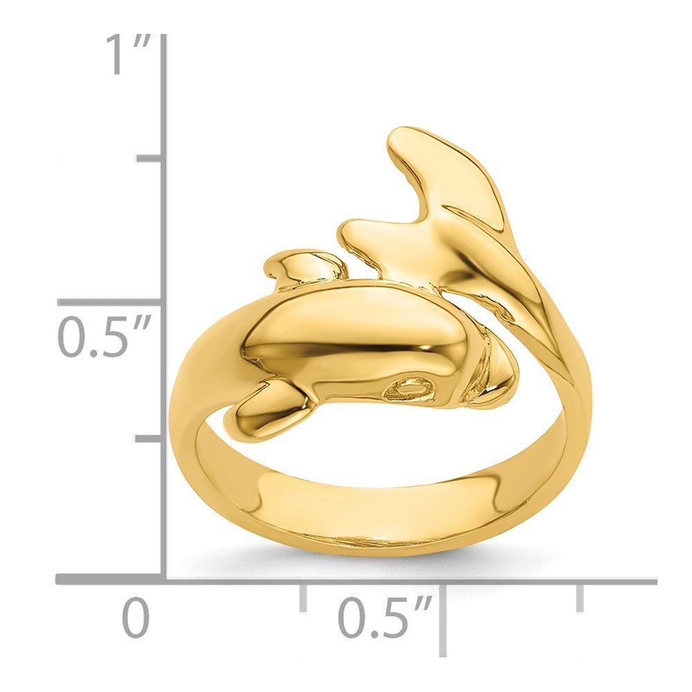 14K Gelbgold Ring mit Delfin, poliert