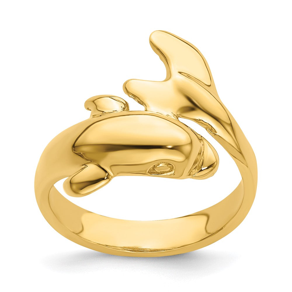 14K Gelbgold Ring mit Delfin, poliert