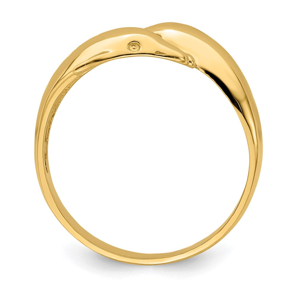 14K Gelbgold Ring mit poliertem Doppel-Delfin-Motiv