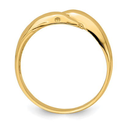14K Gelbgold Ring mit poliertem Doppel-Delfin-Motiv
