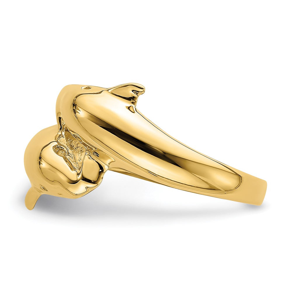 14K Gelbgold Ring mit poliertem Doppel-Delfin-Motiv