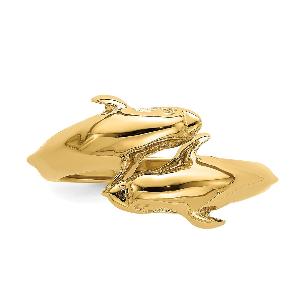 14K Gelbgold Ring mit doppeltem Delfinmotiv