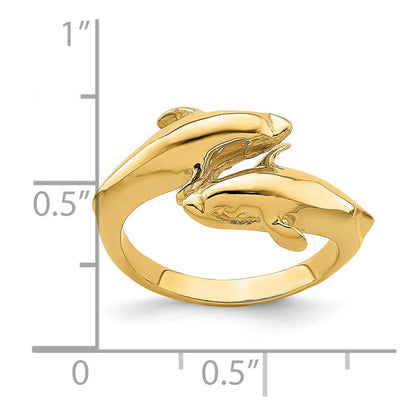 14K Gelbgold Ring mit doppeltem Delfinmotiv