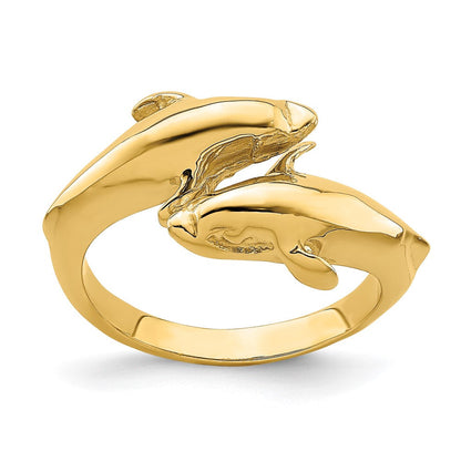 14K Gelbgold Ring mit doppeltem Delfinmotiv