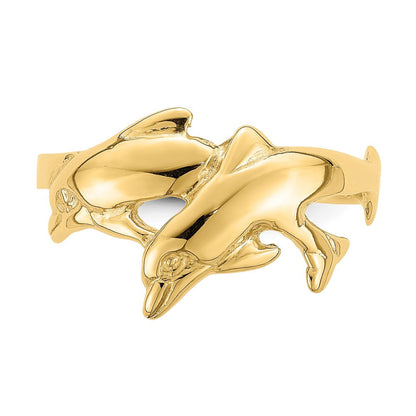 14K Gelbgold Poliert Doppel-Delfin-Ring
