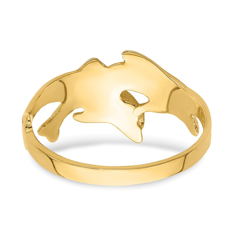 14K Gelbgold Poliert Doppel-Delfin-Ring