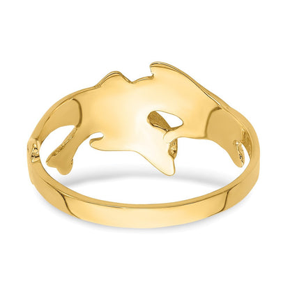 14K Gelbgold Poliert Doppel-Delfin-Ring