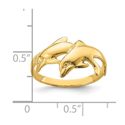 14K Gelbgold Poliert Doppel-Delfin-Ring