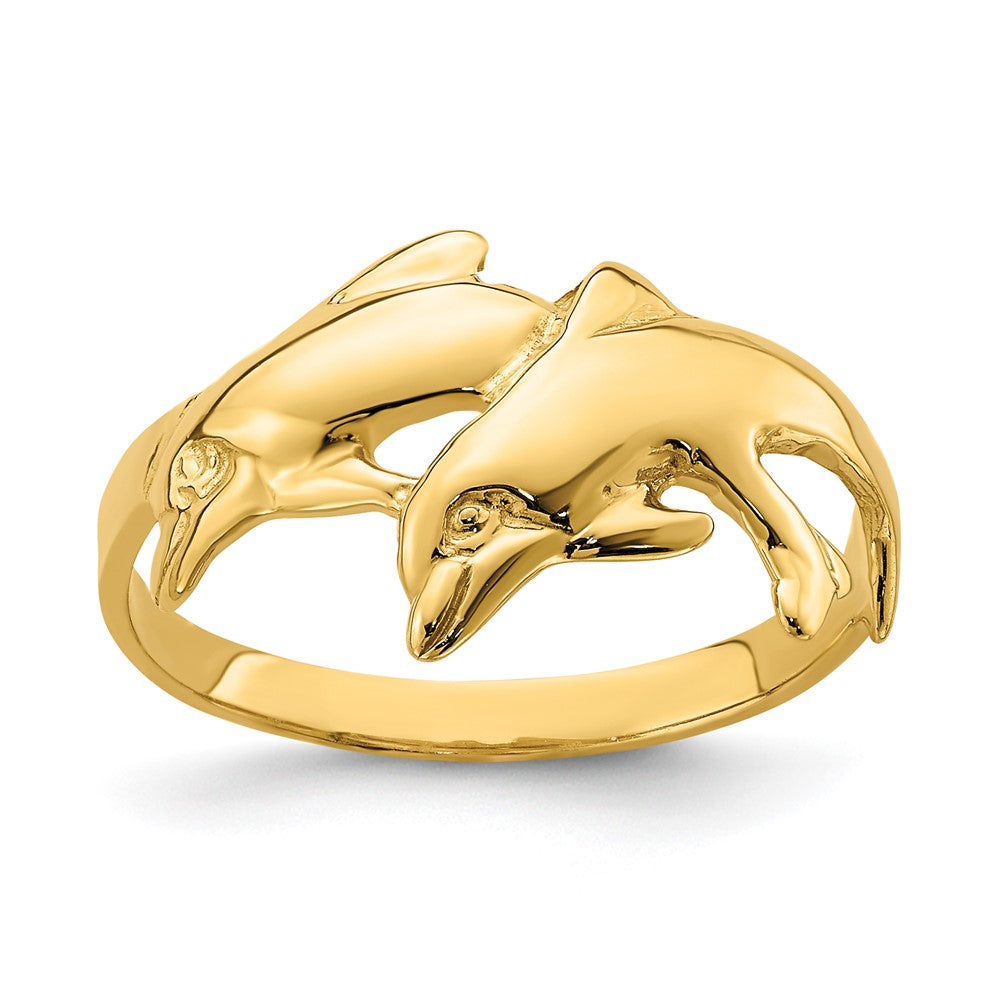 14K Gelbgold Poliert Doppel-Delfin-Ring