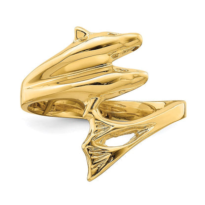 14K Gelbgold Ring mit poliertem Doppel-Delfin-Design