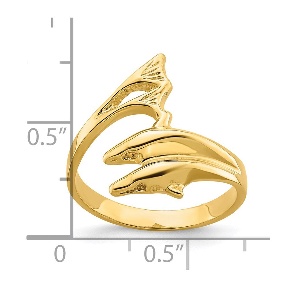 14K Gelbgold Ring mit poliertem Doppel-Delfin-Design